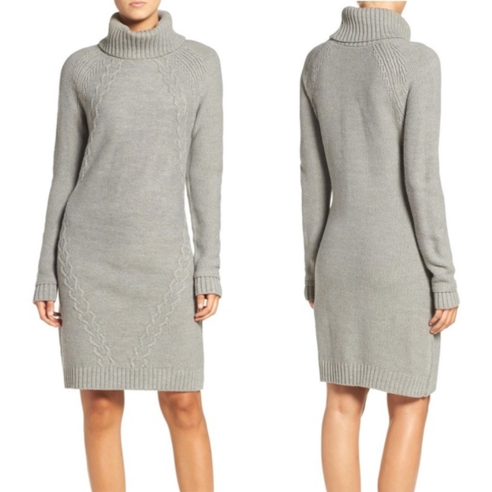 Eliza J Cable Illusion Turtleneck Long Sleeve Knit Sweater Dress in Gray
